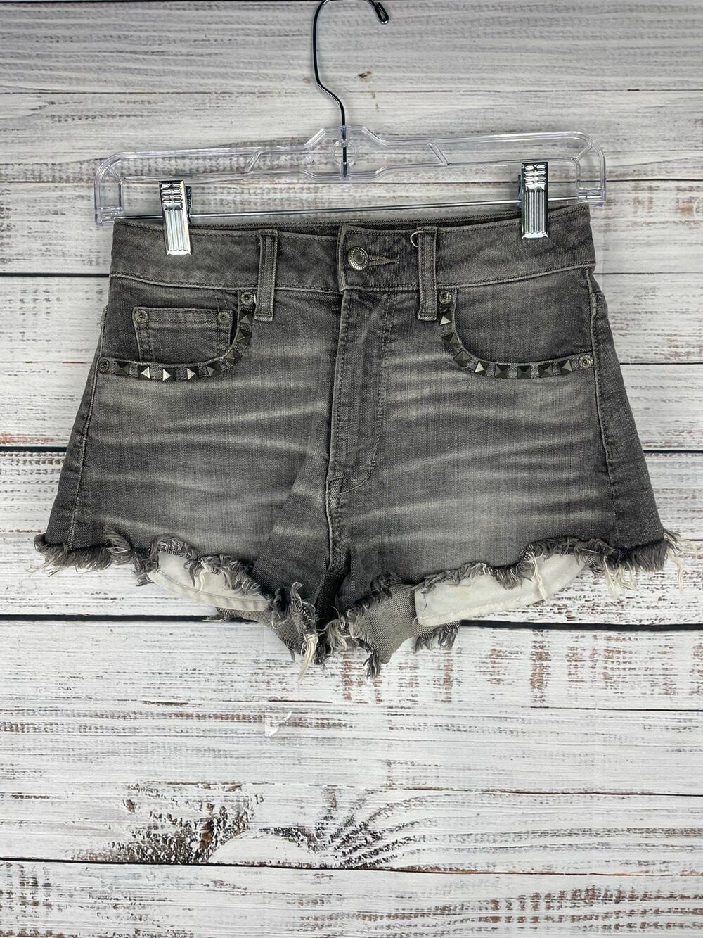 American Eagle Vintage High Rise Festival Jean Shorts 00 Gray Cut Off Studded